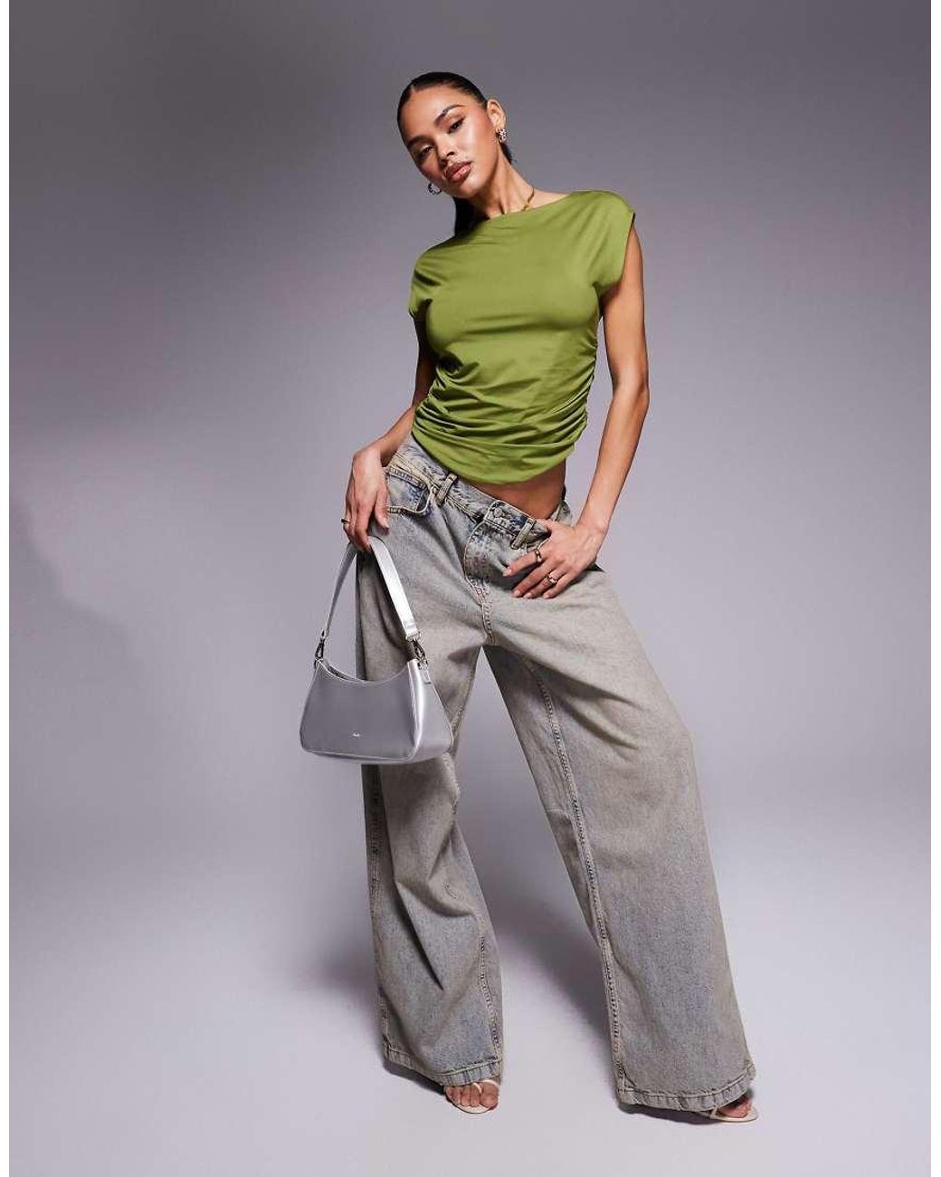 ASOS Green Double Layer Ruched Side Top