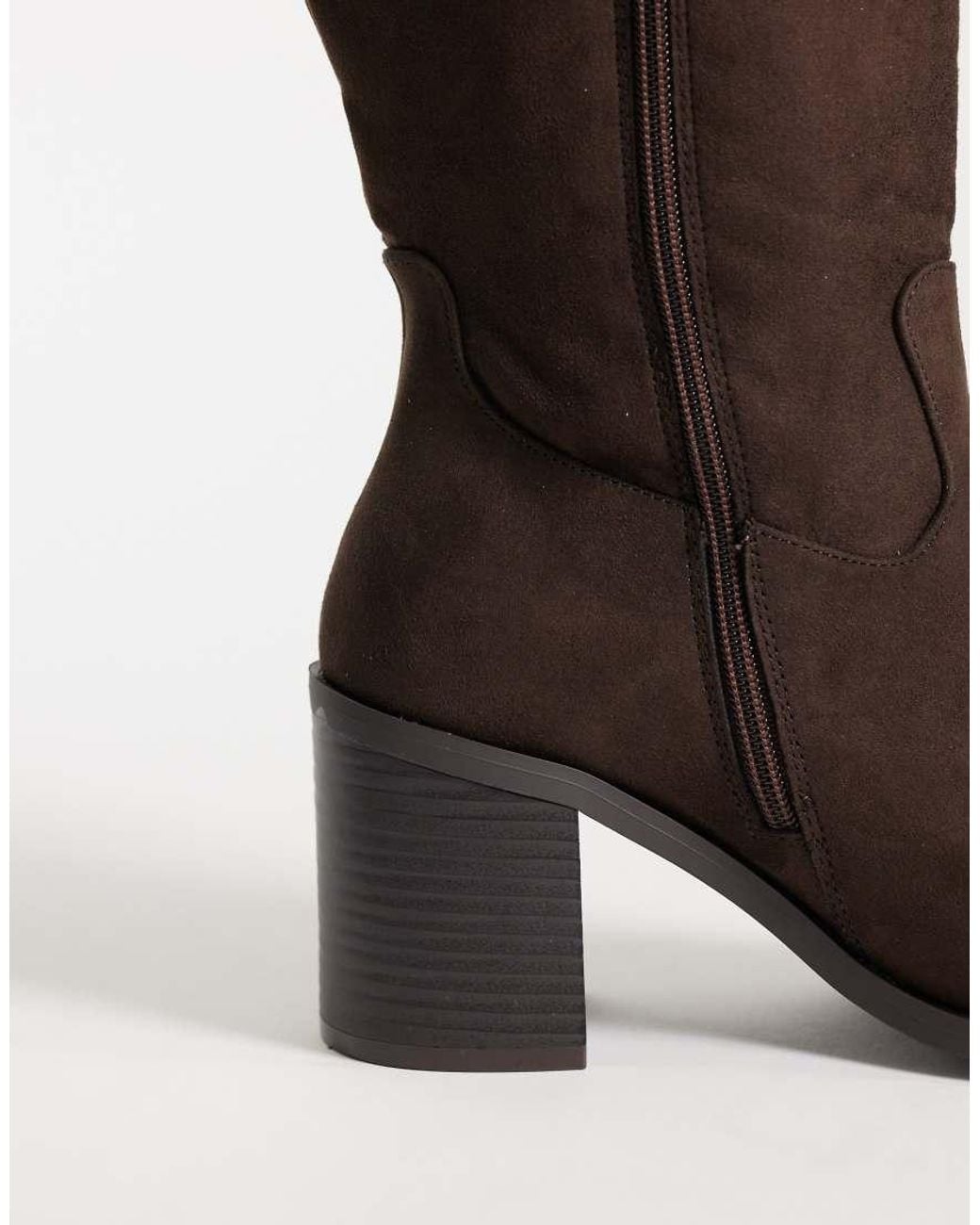New Look Brown Knee High Faux Suede Heeled Boot