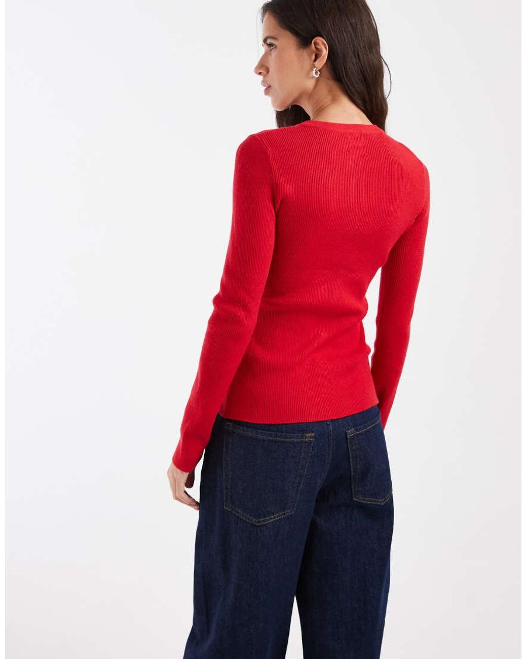 ASOS Red Fitted Rib Knit Longline Cardigan