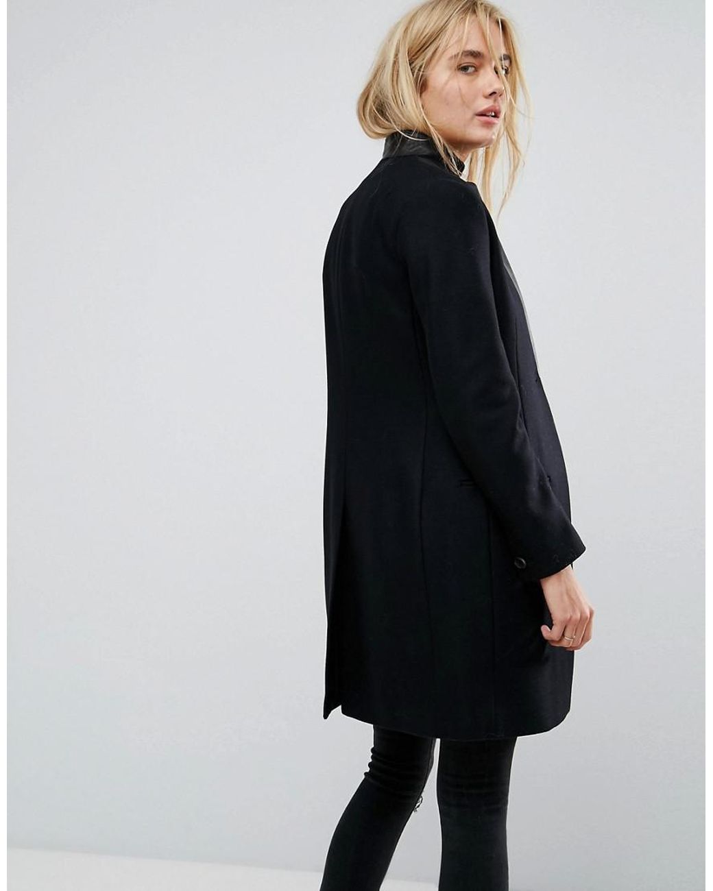 AllSaints All Saints Leni Coat With Leather Lapel in Blue | Lyst