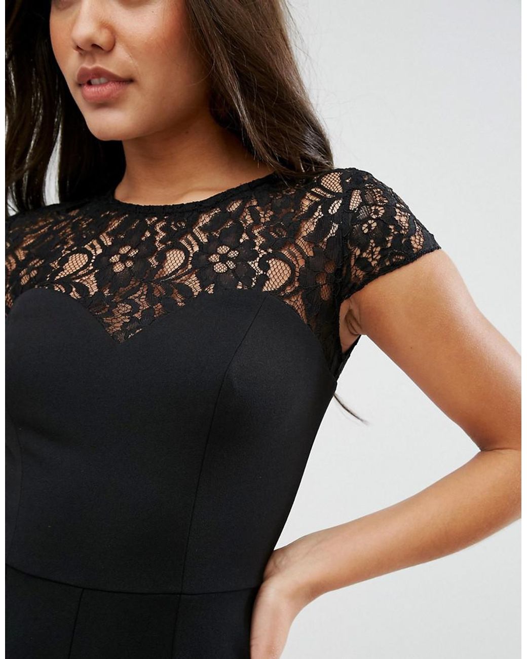 Lipsy Lace Trim Jumpsuit in Black | Lyst