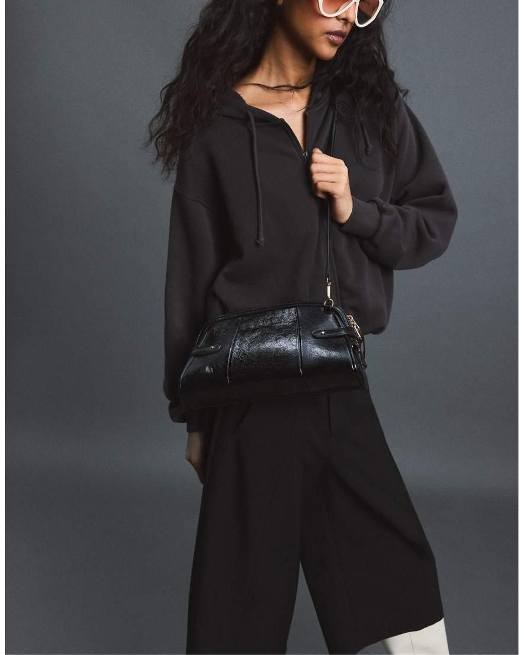 Stradivarius Black Retro Crossbody Bag