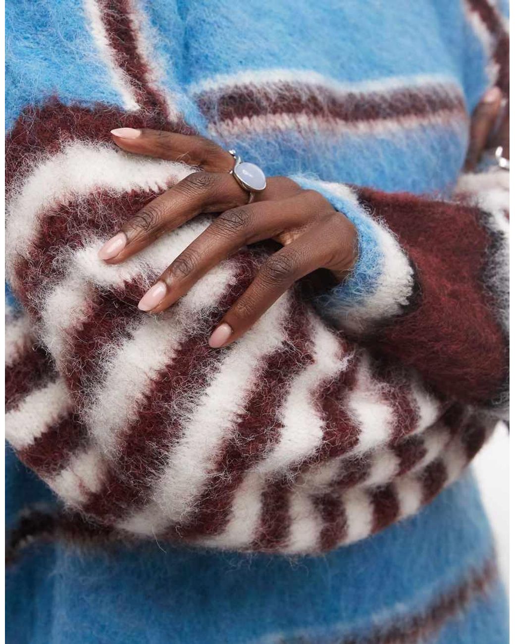 The Ragged Priest Blue Oversized Fluffy Mix Match Stripe Jumper