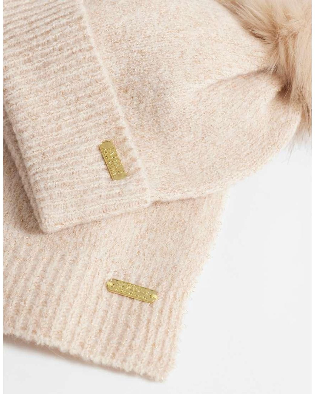 Barbour Natural Sparkle Acrylic Knitted Pom Pom Beanie And Scarf Gift Set