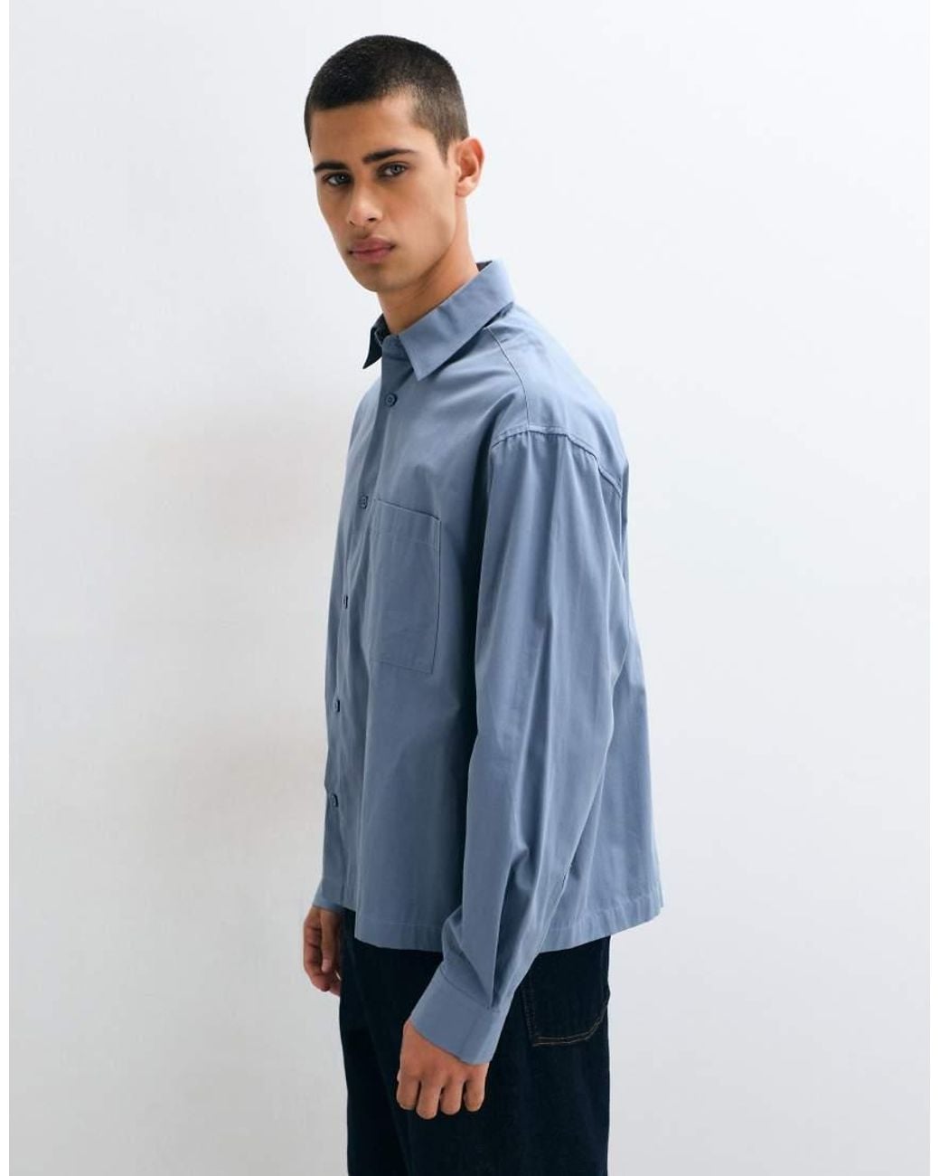 ASOS Blue Boxy Oversized Poplin Shirt for men