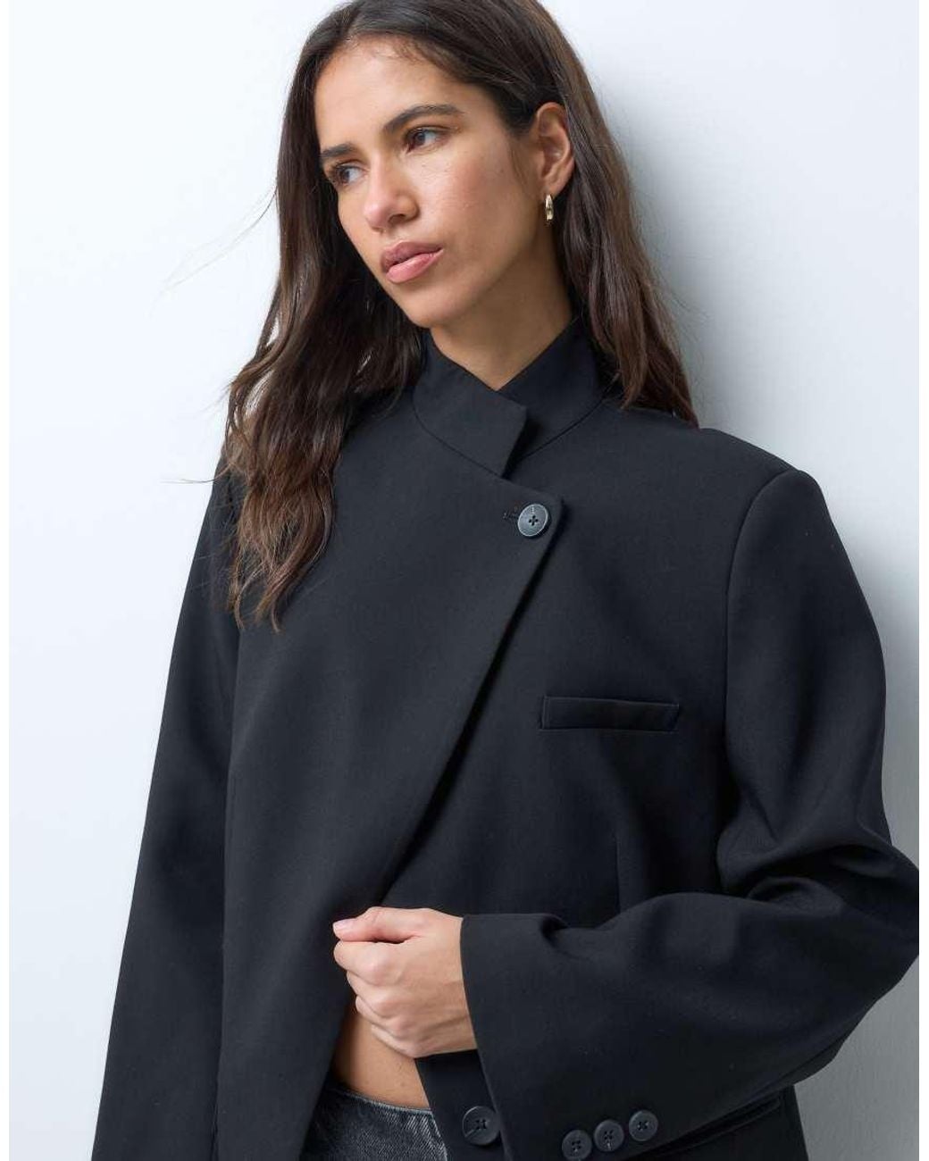 ASOS Blue Tailored High Neck Wrap Front Blazer