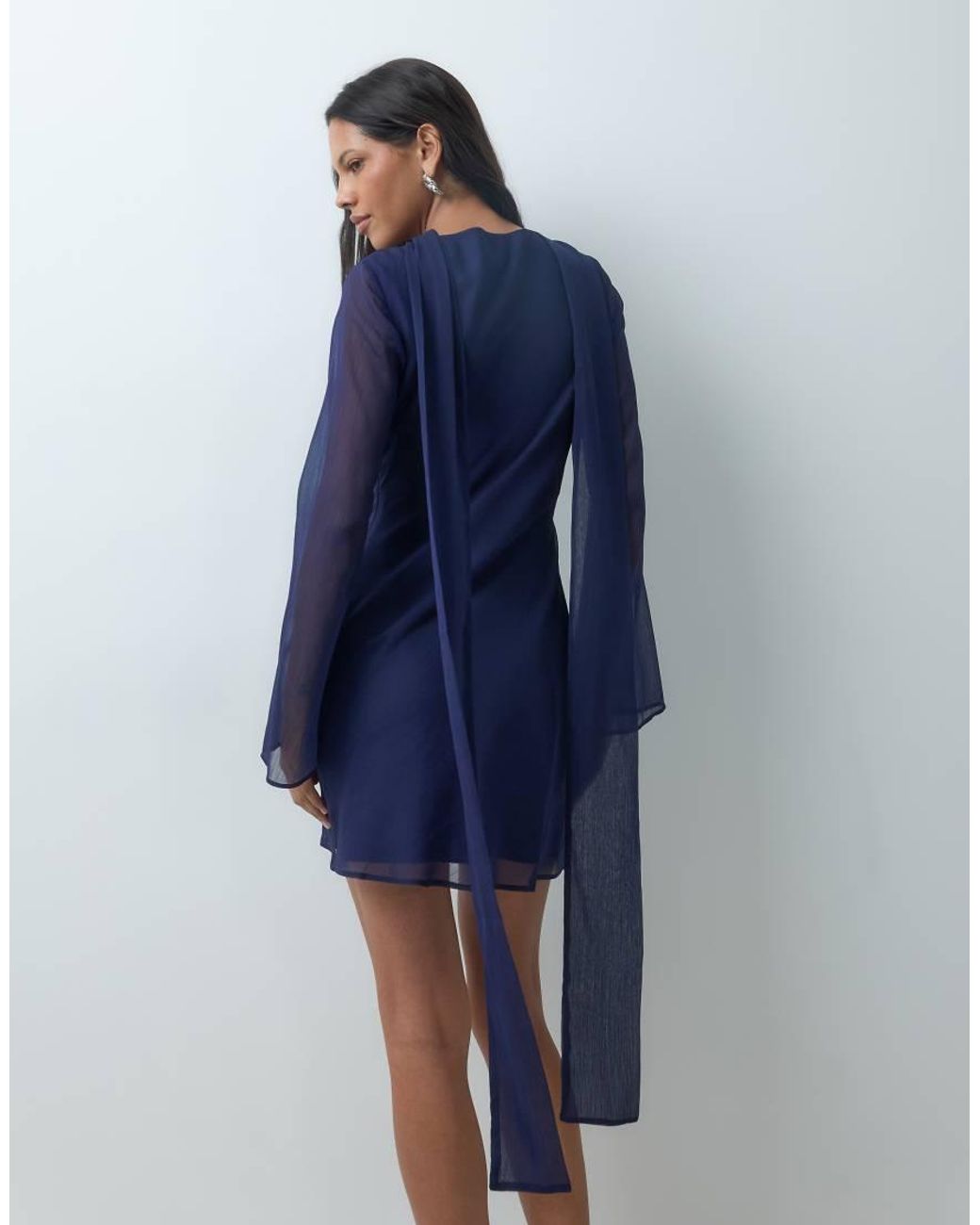 ASOS Blue Chiffon Bias Cut Mini Dress With Matching Scarf