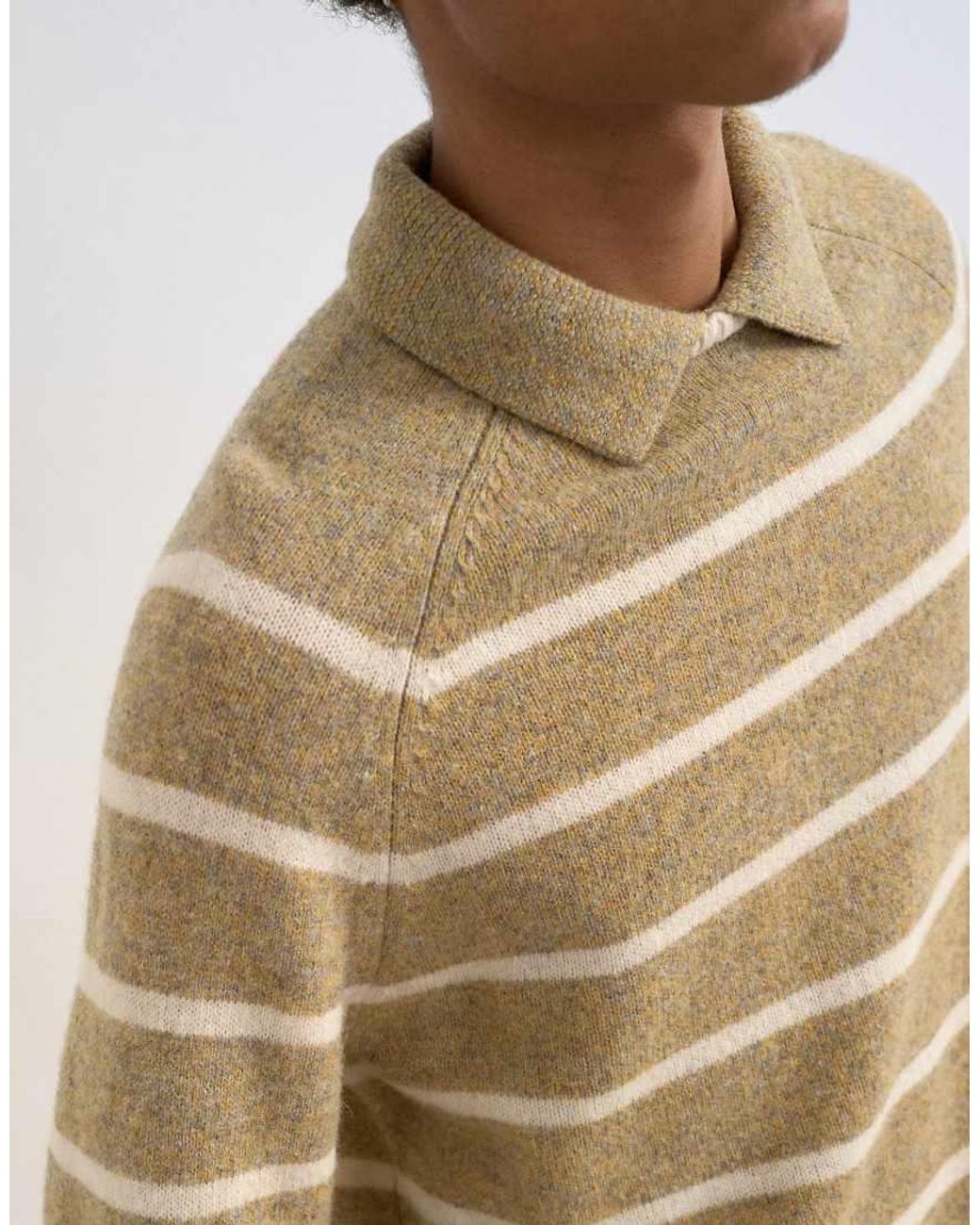 Topman Natural Regular Fit Knitted Crewneck Polo With Stripe Marl for men