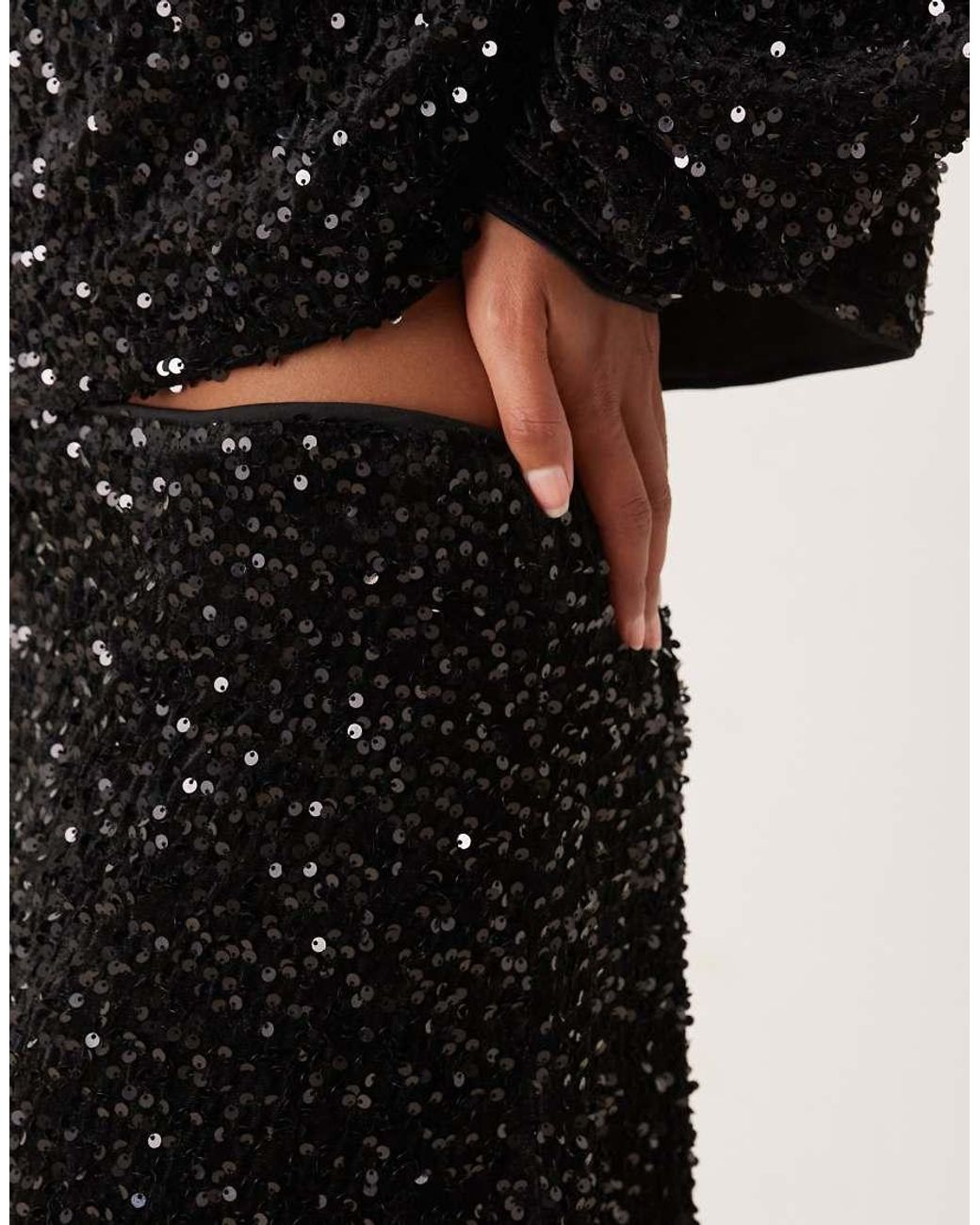 ASOS Black Velvet Sequin Wrap Midi Skirt Set