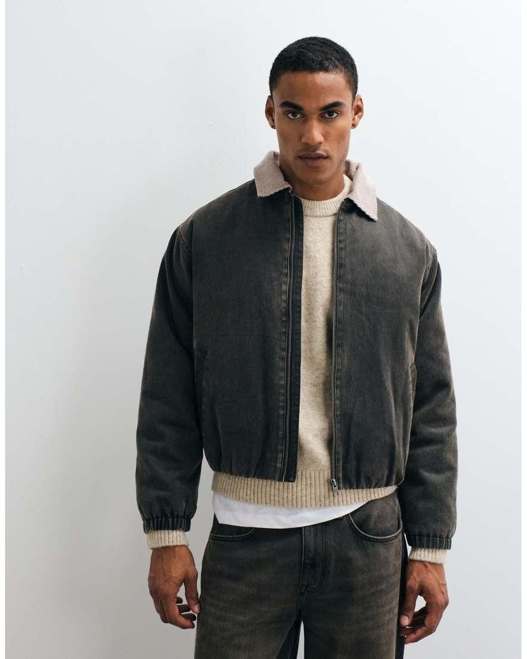 Cotton On Gray Waxed Harrington Jacket for men