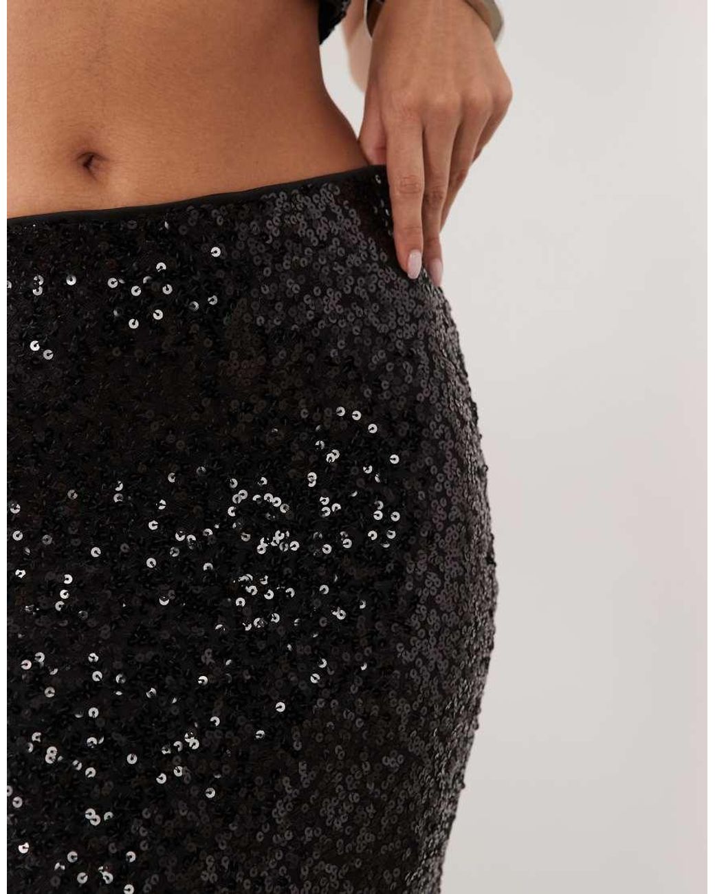 Ruched & Ready Black High Waisted Fishtail Sequin Maxi Skirt