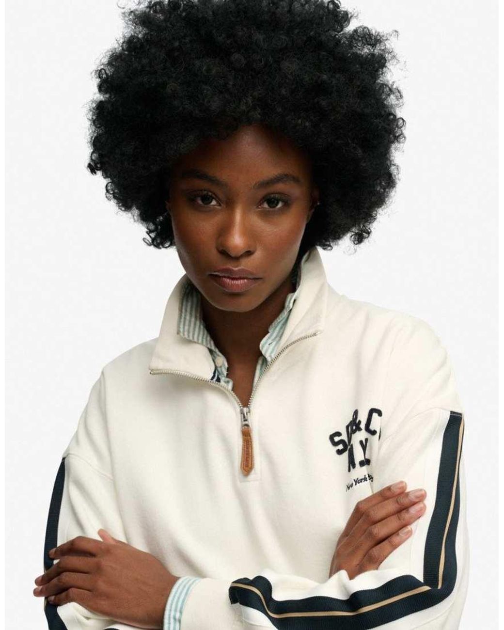 Superdry White Country Club Appliqué Half Zip