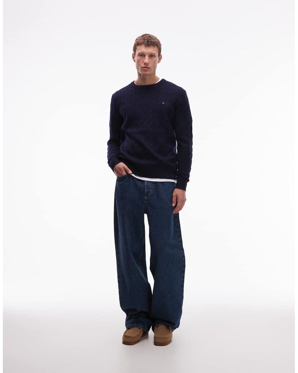 Tommy Hilfiger Blue Lambswool Cable Knit Jumper for men
