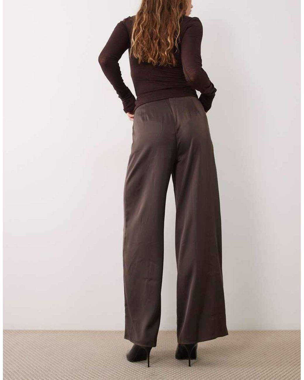 Y.A.S Brown Wide Leg Satin Trousers