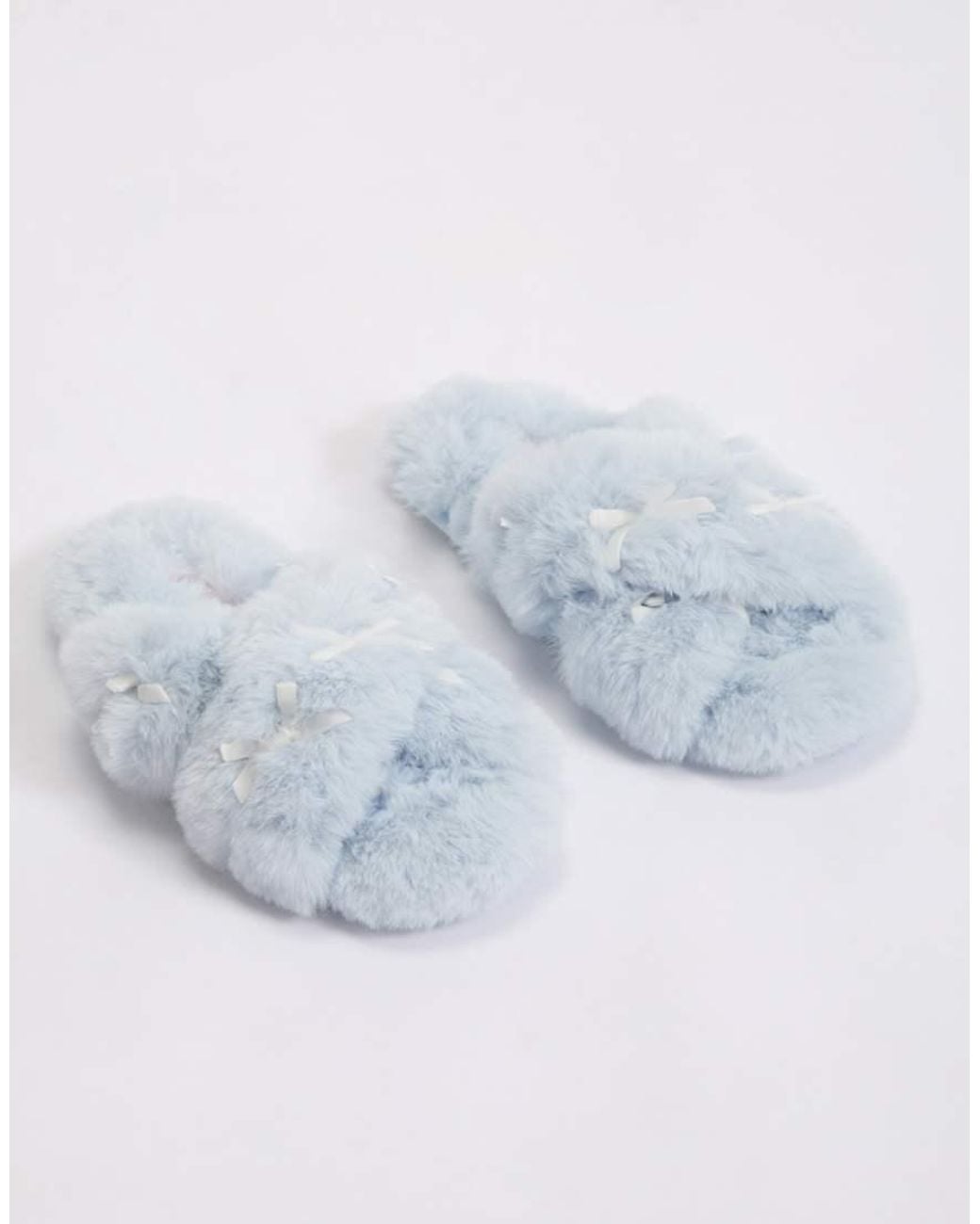 Boux Avenue White Multi Bow Plush Slider Slippers Open Toe Cosy Loungewear