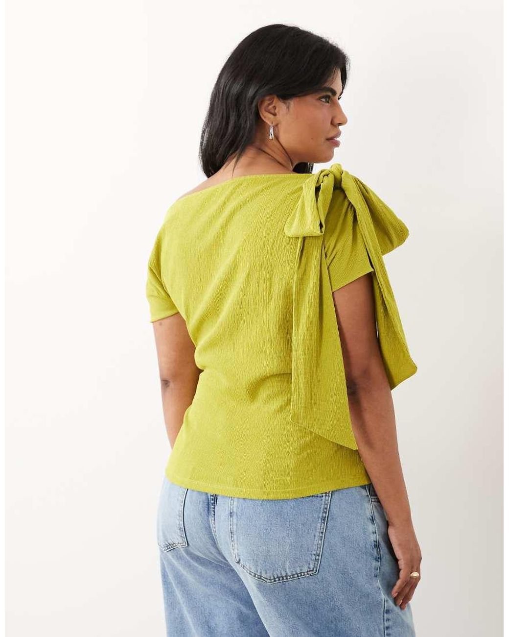 ASOS Yellow Asos Design Curve Textured Scarf Neck Fallen Shoulder Top