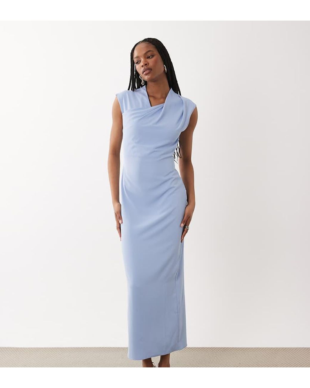 ASOS Blue Asos Design Tall Twist Neck Slinky Midi Dress