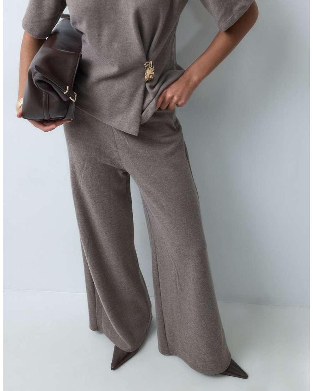 ASOS Gray Supersoft Wide Leg Co-Ord Trouser