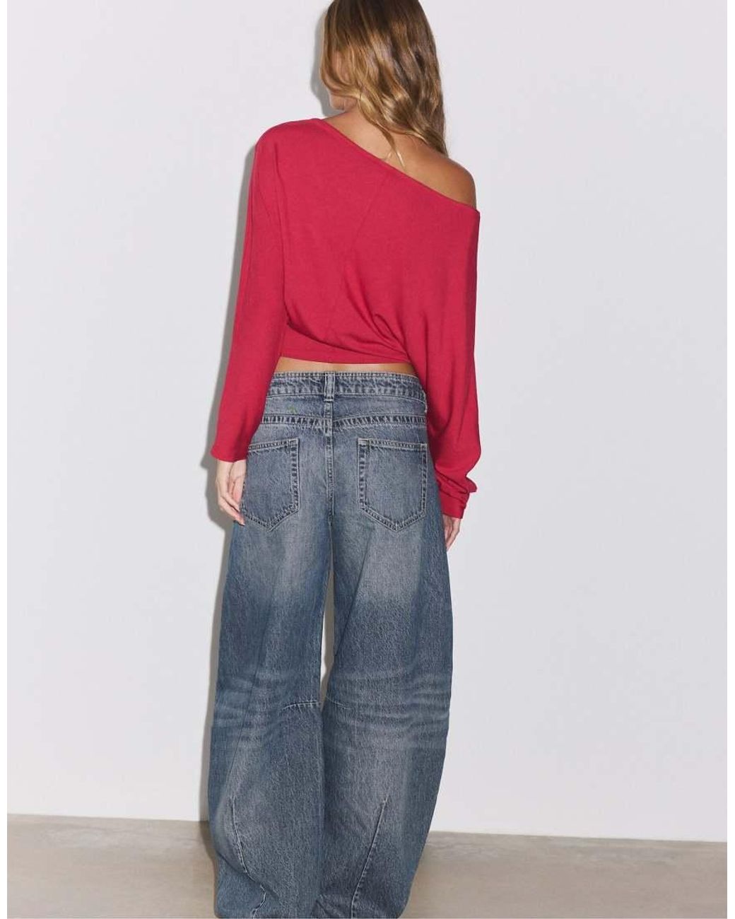 Stradivarius Red Low-rise Balloon Jeans