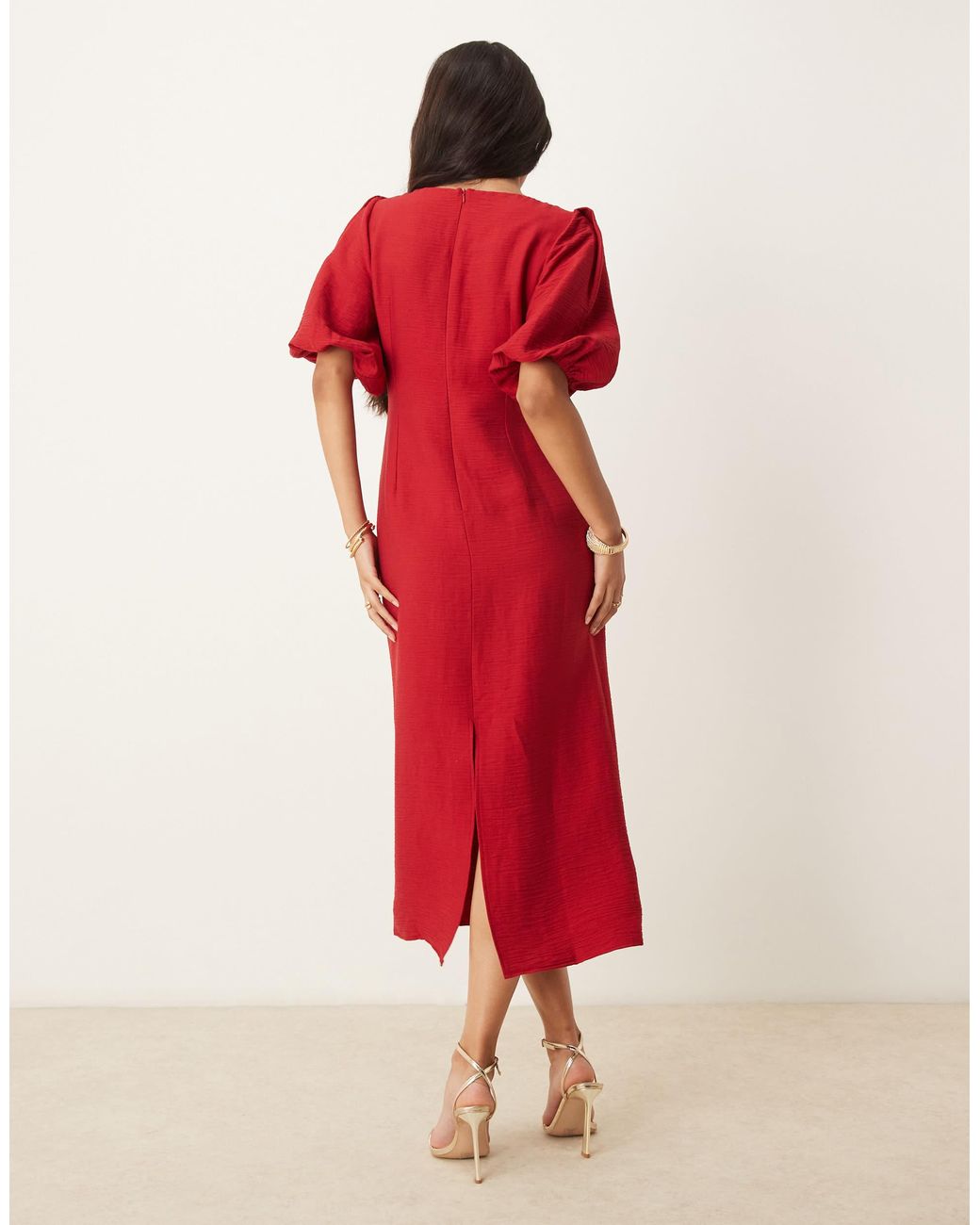 Nobody's Child Hannah Midaxi Dress With Balloon Sleeve in Red | Lyst