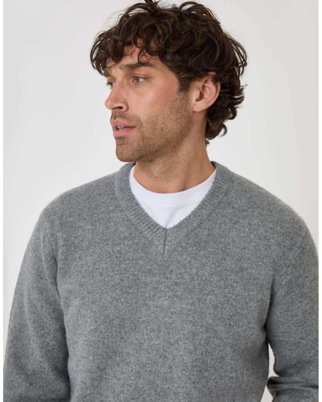 Threadbare Gray Soft V Neck Jumper for men