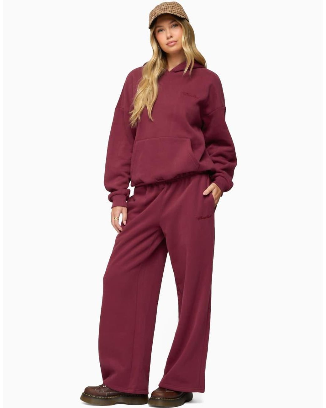 Edikted Red Basic Girl Wide Leg Sweatpants