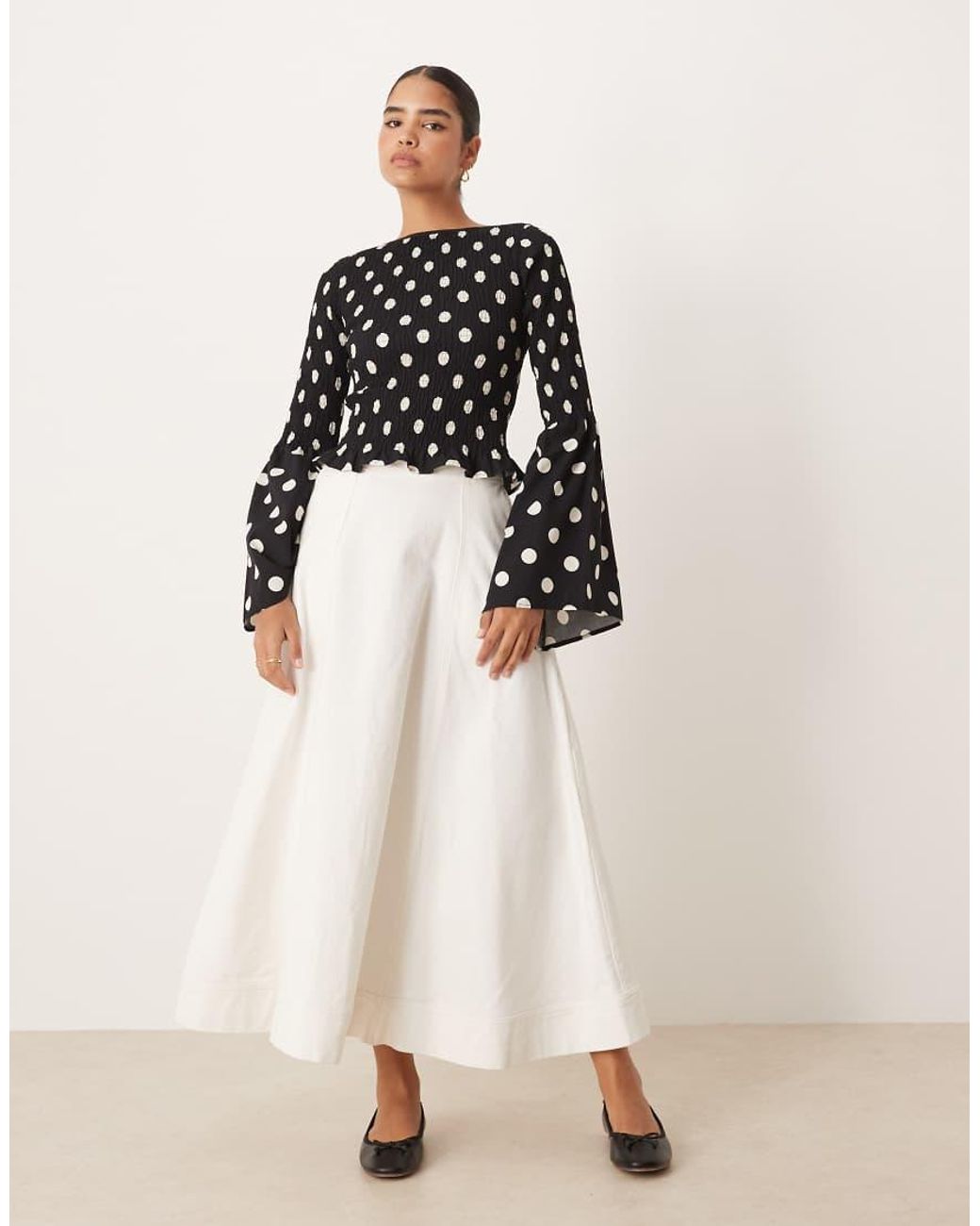 ASOS Black Shirred Bodice Long Sleeve