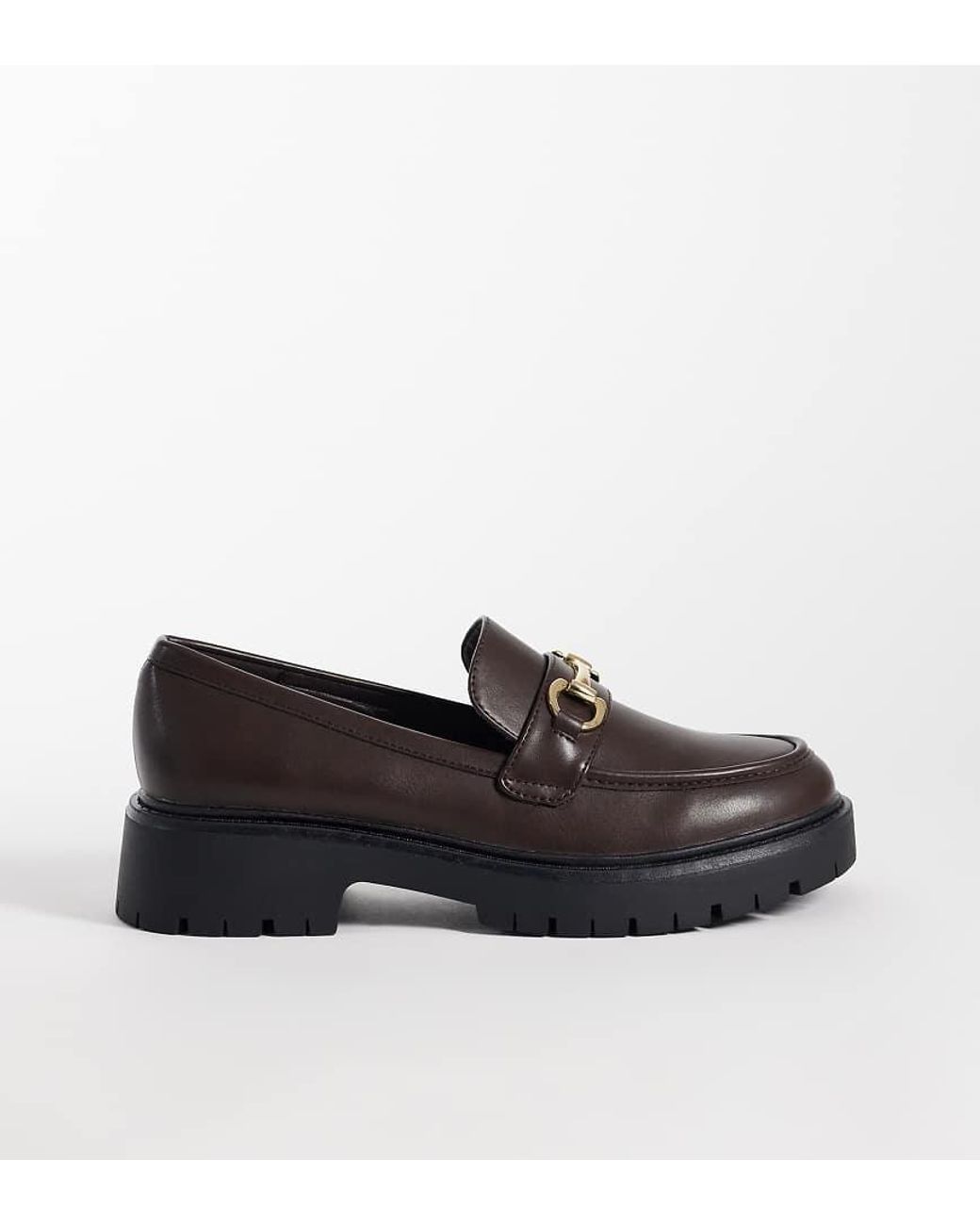 London Rebel Black peggy Metal Trim Chunky Loafers