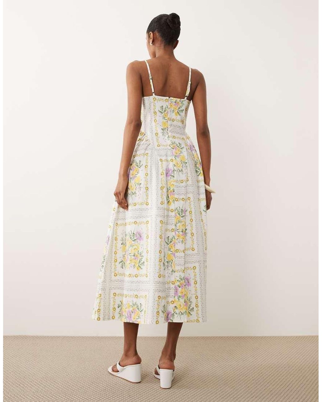 New Look Natural Flower Print Corset Midi Dress