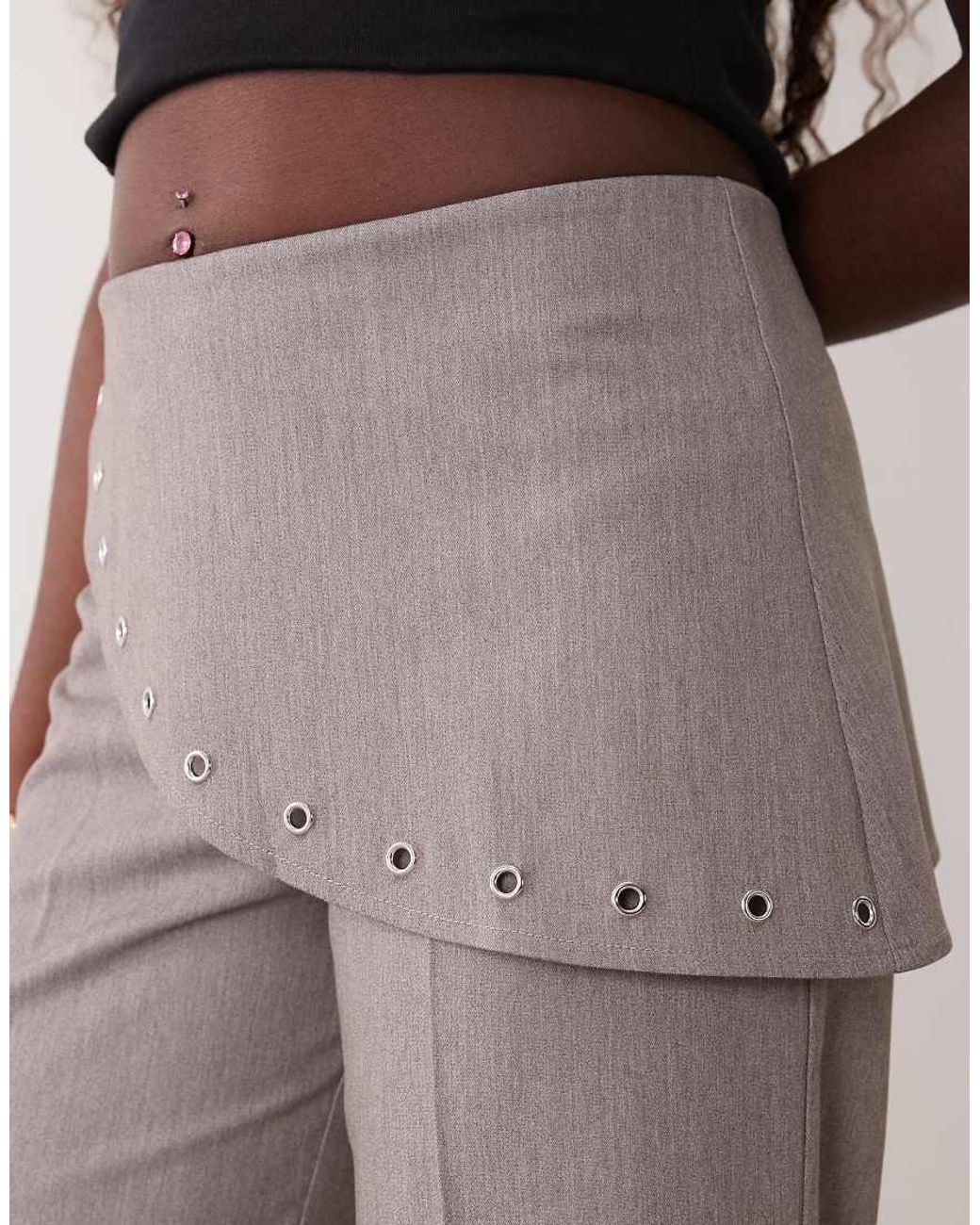The Frolic Brown Exclusive Eyelet Detail Wrap-front Pants