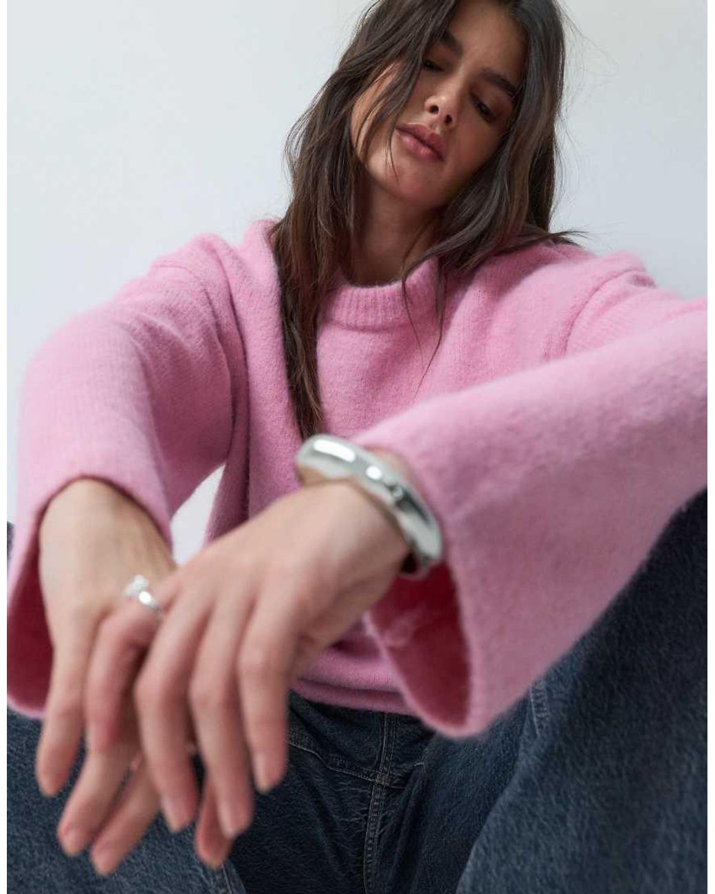 ASOS Pink Relaxed Fluffy Jumper With Wool