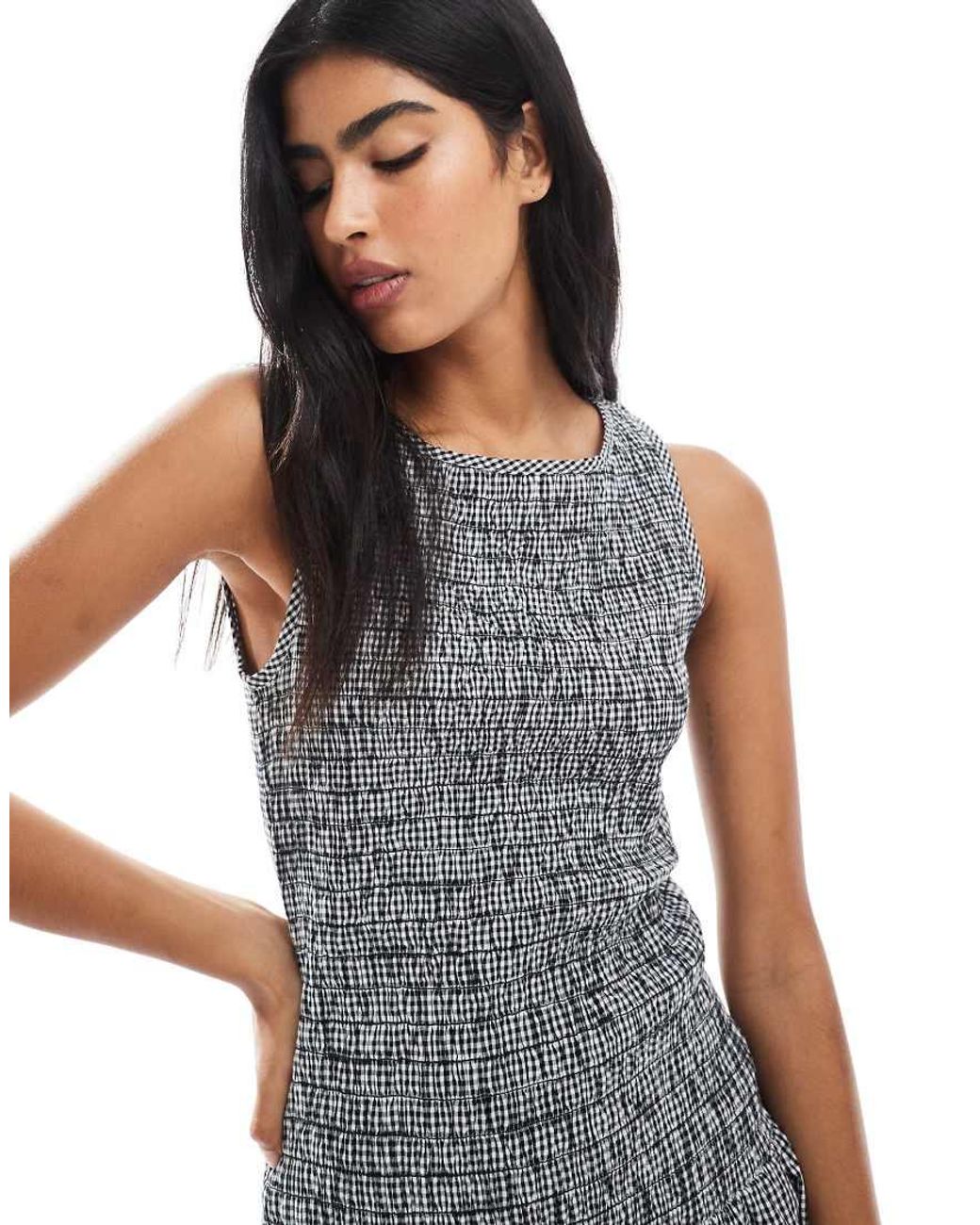 ONLY Gray Dropped Waist Shirred Maxi Dress