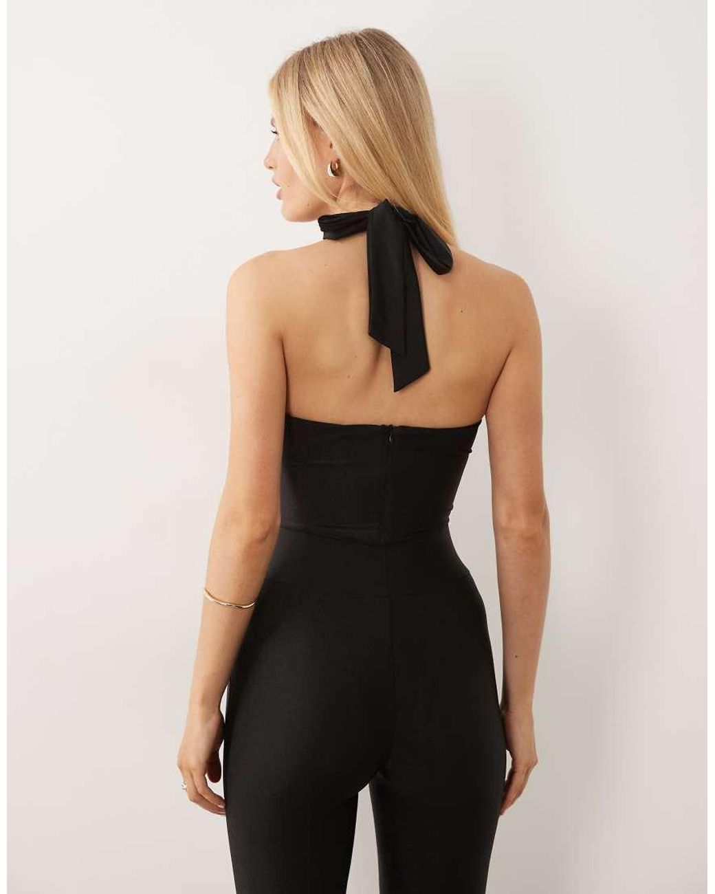 Ruched & Ready Black Made You Look Sculpting High Shine Halterneck Sweetheart Bodysuit Co-Ord