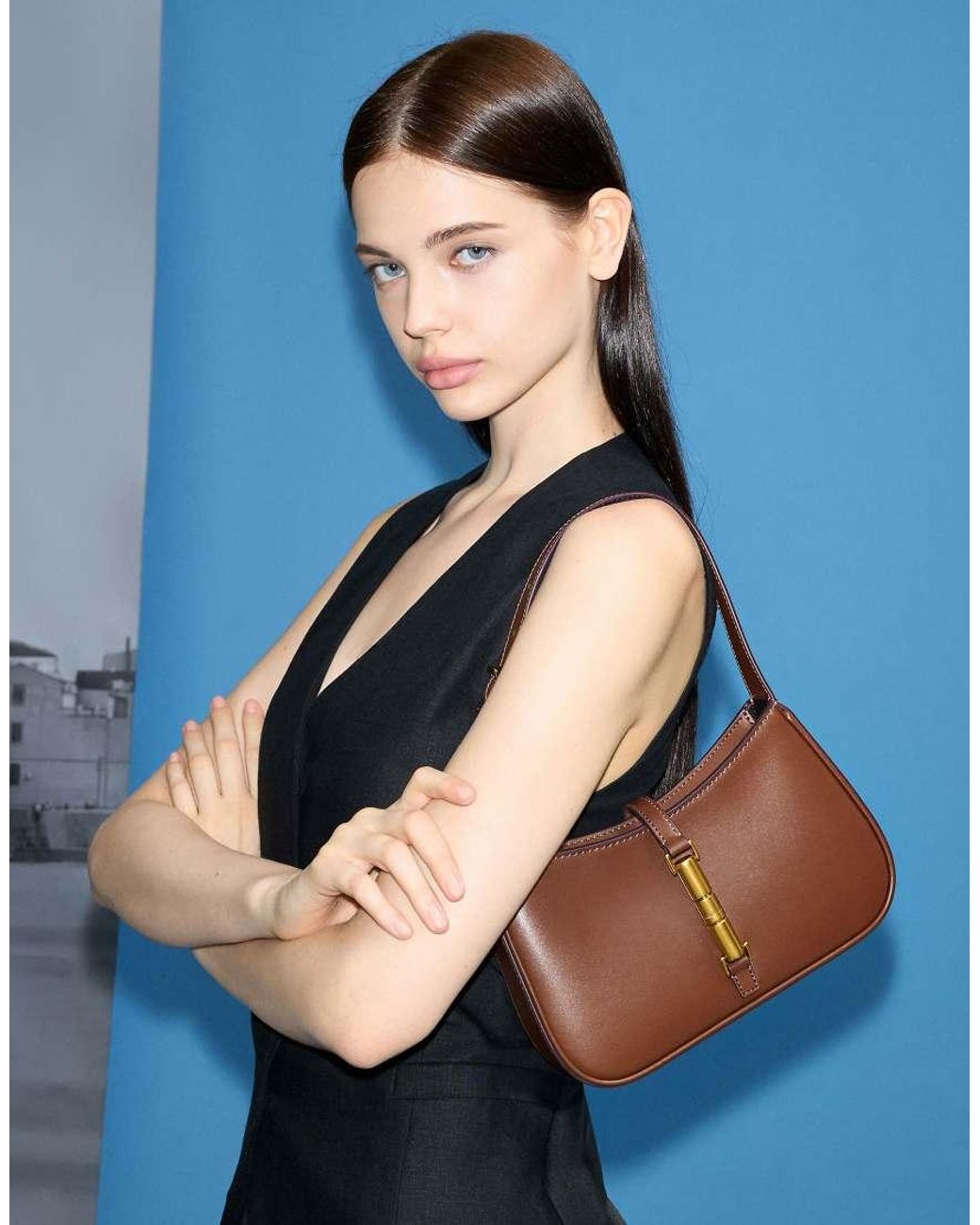 Charles & Keith Brown Cesia Metallic Accent Shoulder Bag