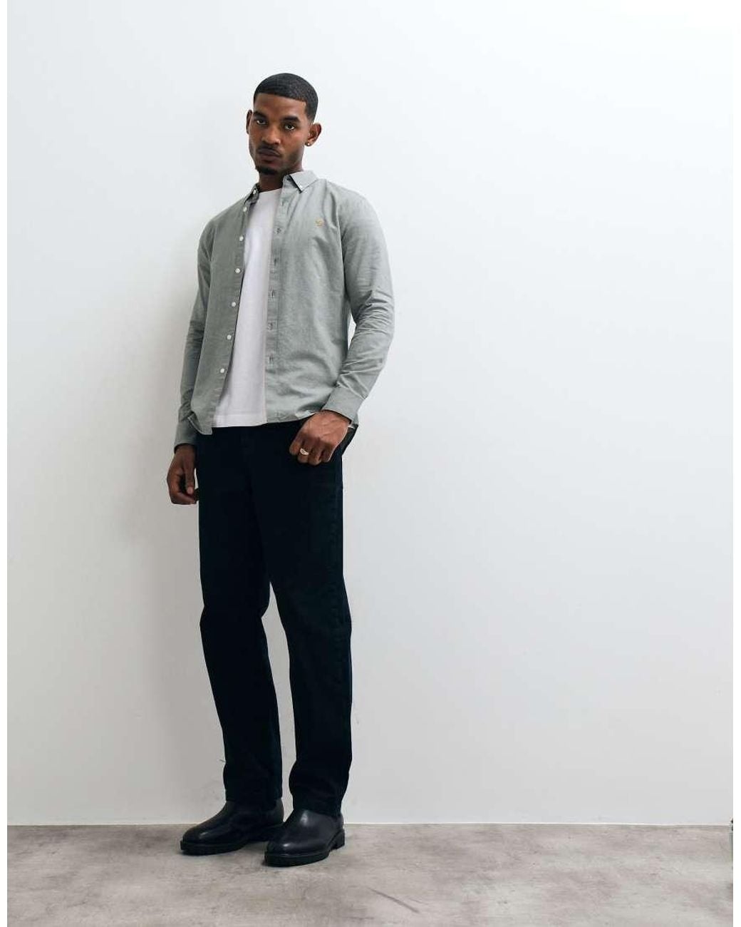 Farah Gray Brewer Long Sleeve Logo Shirt for men