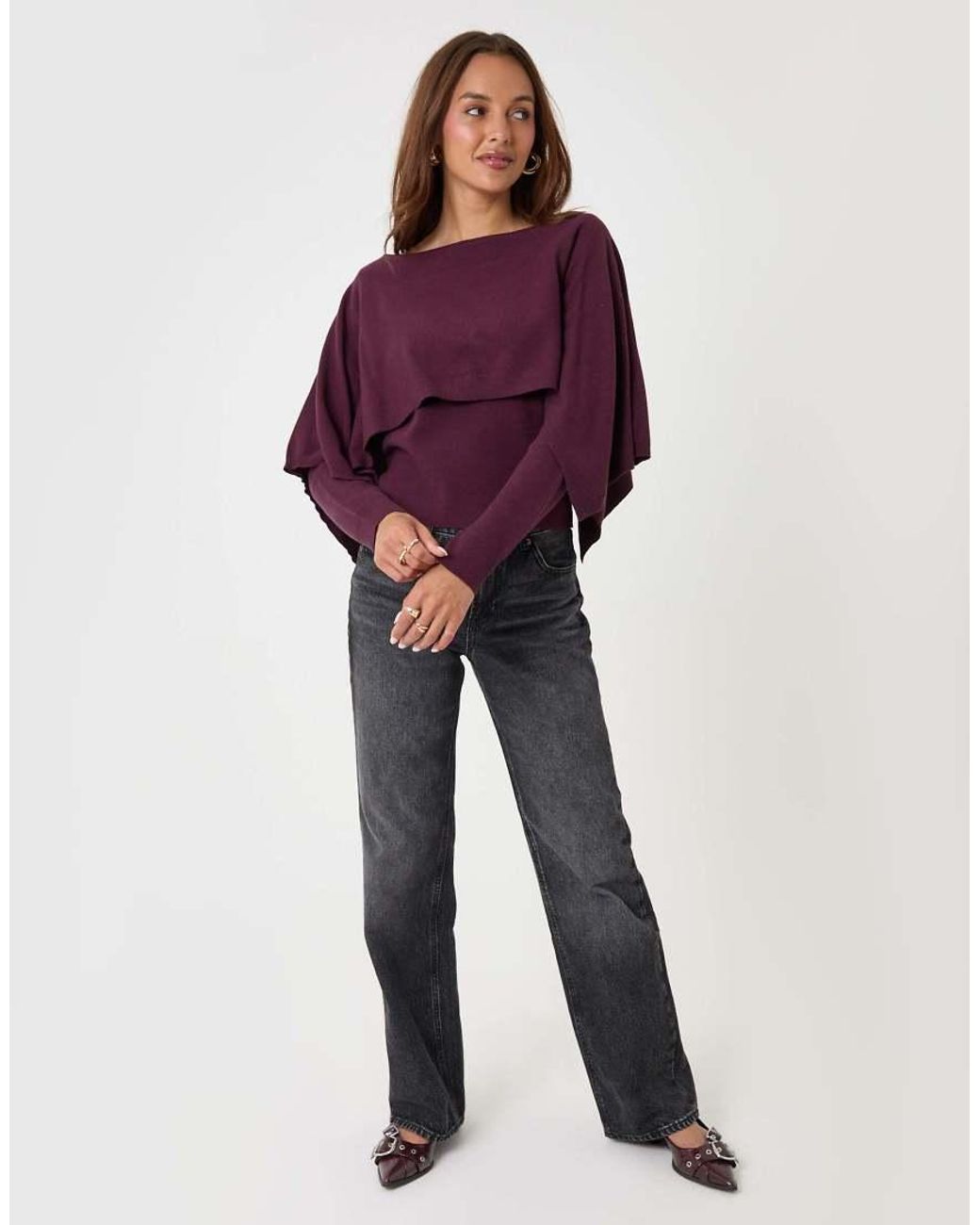 Threadbare Purple Long Sleeve Cape Top