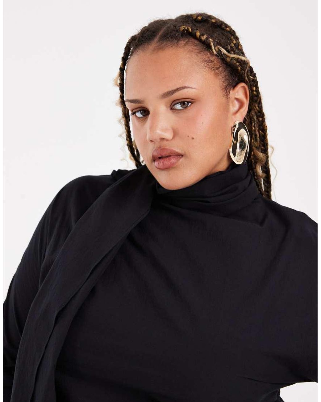 ASOS Black Asos Design Curve Chiffon Scarf Detail Sheer Blouse