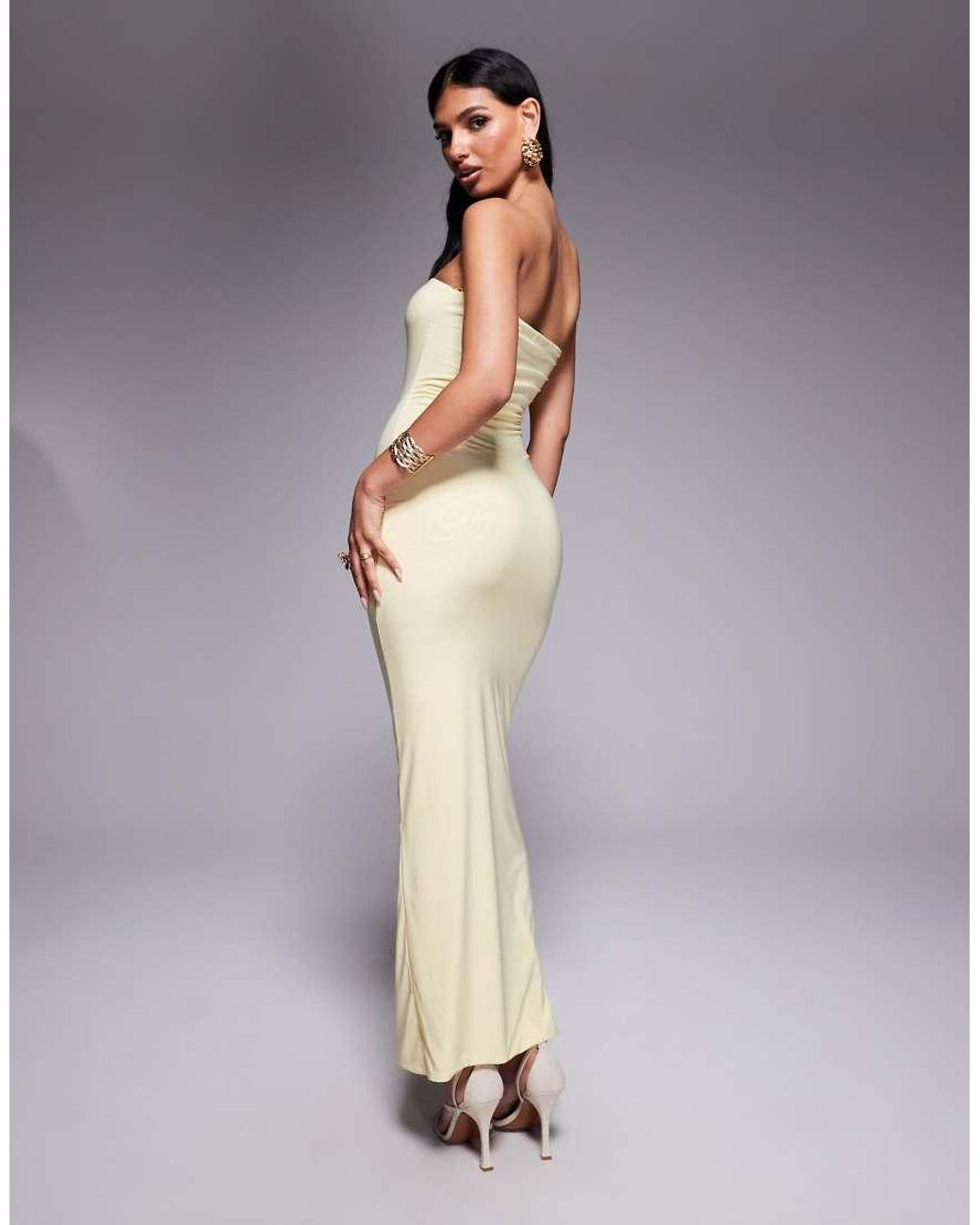 Fashionkilla Natural Exclusive Slinky Double Sculpted Bandeau Maxi Dress