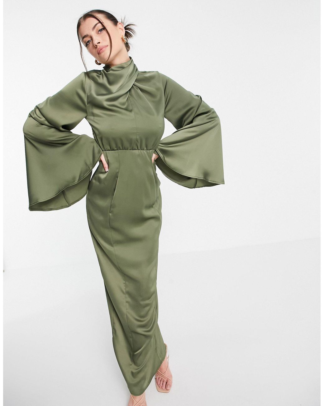 ASOS Satin Wrap Neck Pencil Maxi Dress 