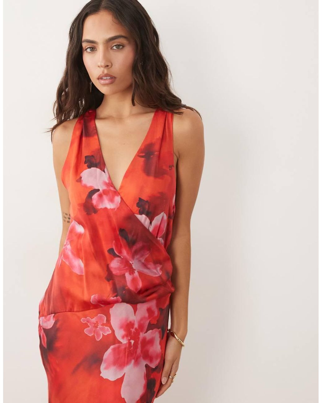 ASOS Red Premium Plunge Modal Satin Maxi Dress