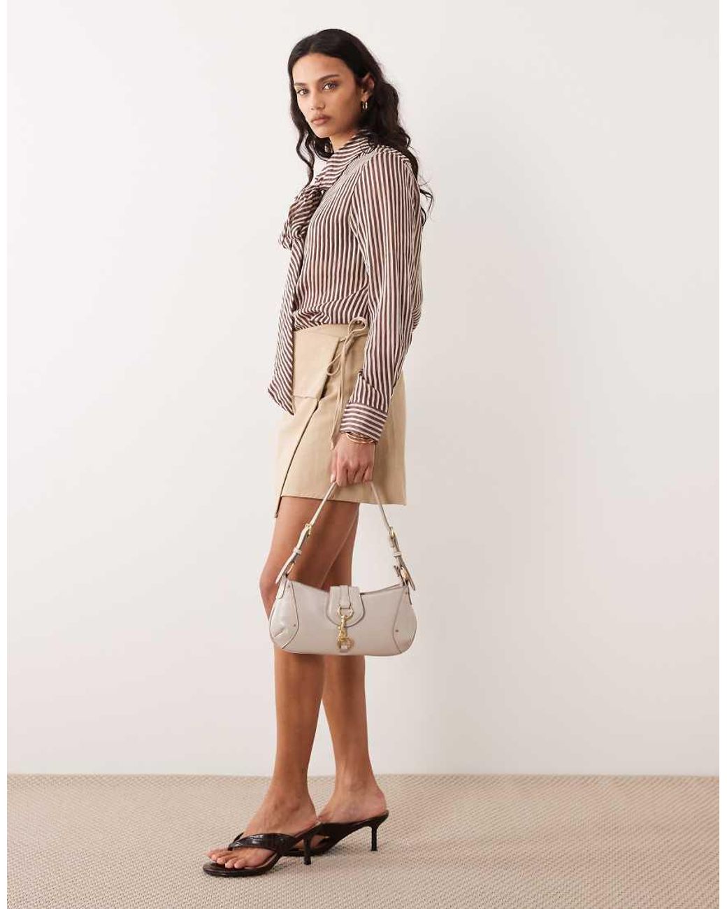 Mango Brown High Neck Shirt With Tie Detail