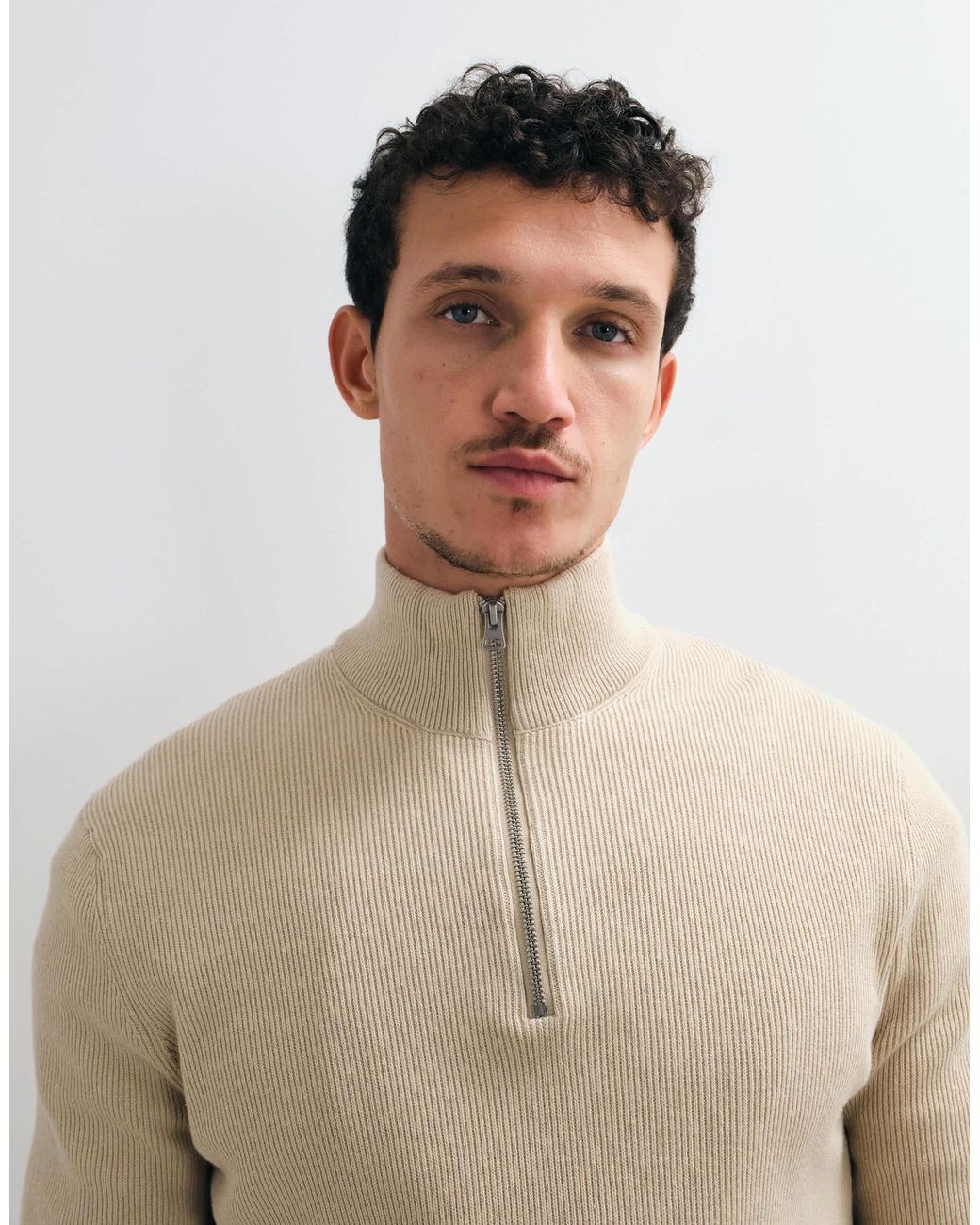 Only & Sons White Ribbed Half Zip Jumper for men