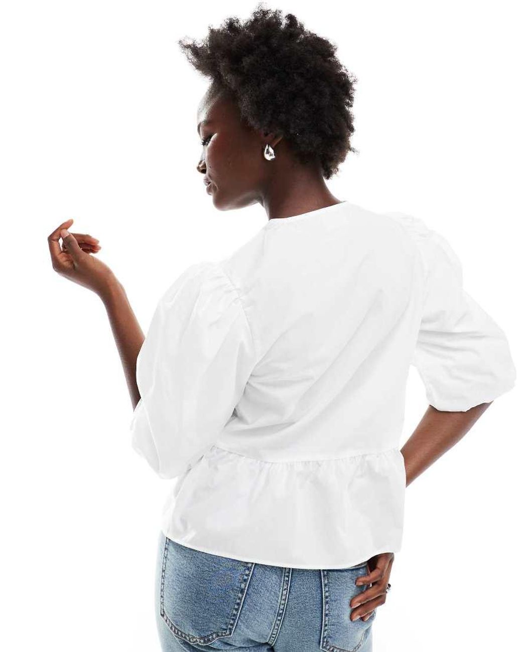 ASOS White Cotton Poplin Peplum Tie Shirt
