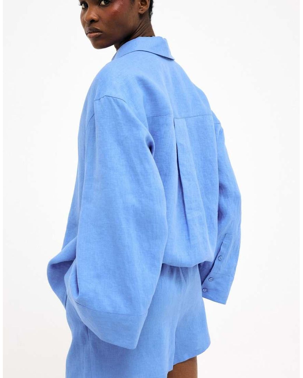 NA-KD Blue Drawstring Linen Shorts