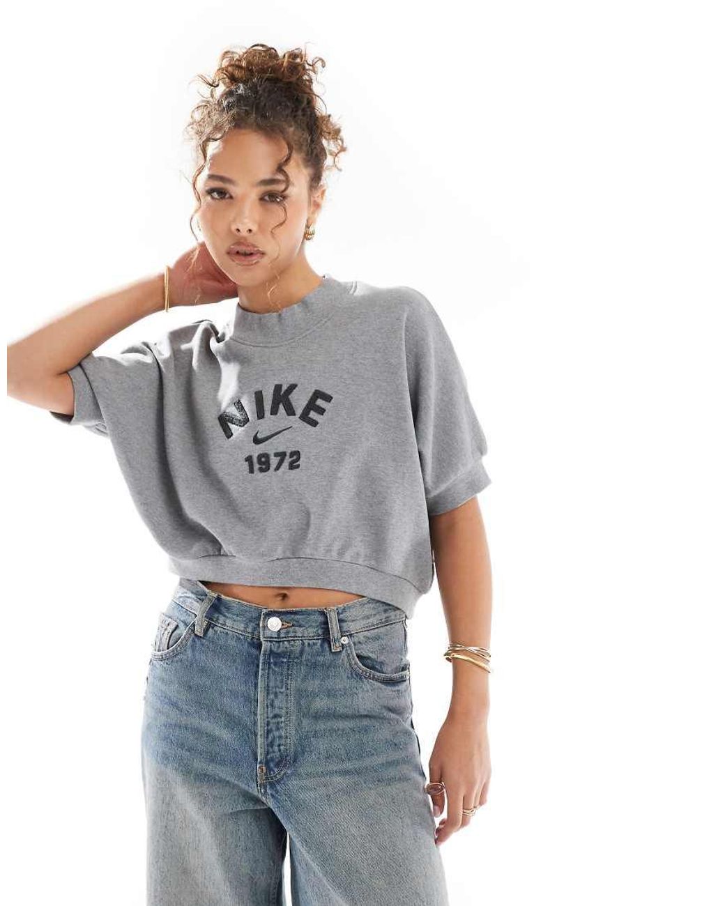 Asos Nike White Short Sleeve Crop Top Nike Msc Fleece Cropped T