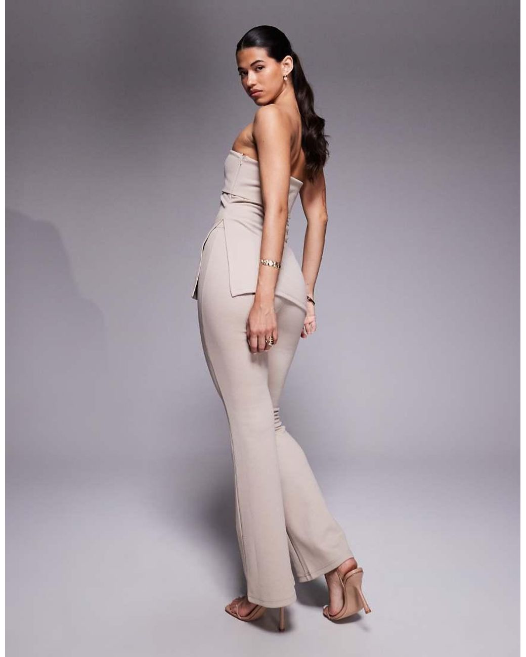ASOS Natural Co-ord Jersey Twill Slim Flare Trouser