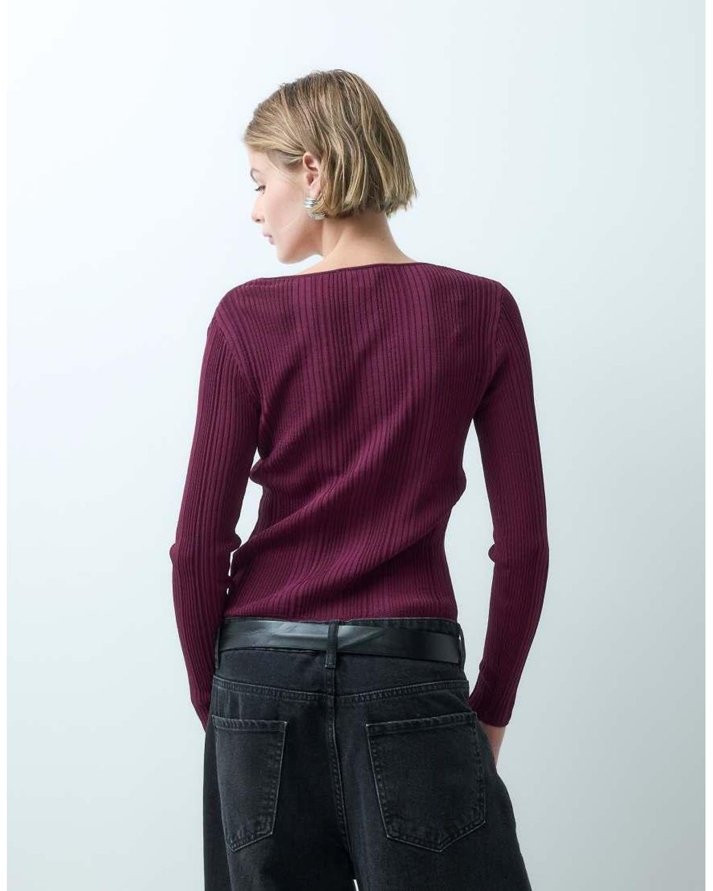 Miss Selfridge Red Fine Knit Rib Top With Buttons