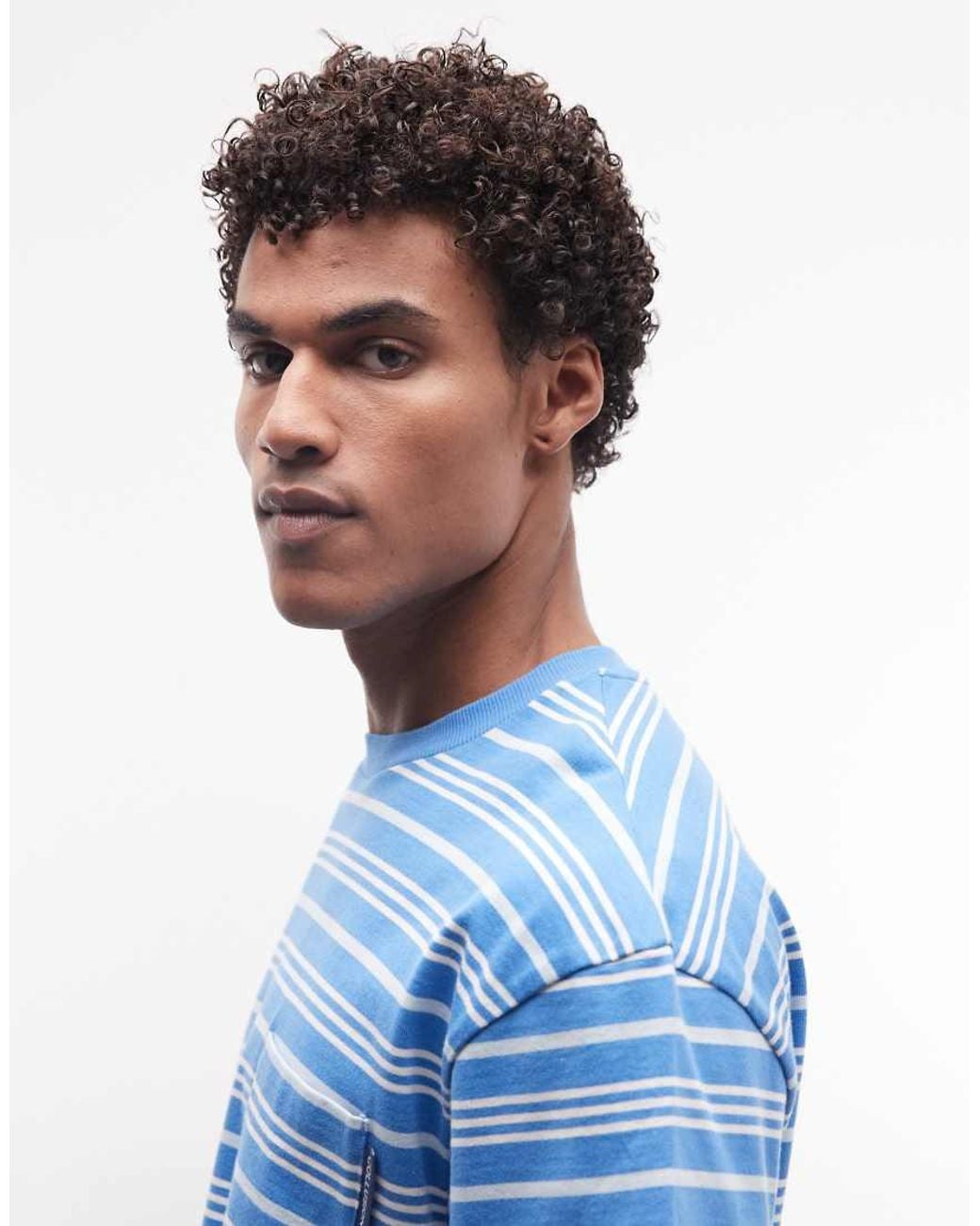 Collusion Blue Striped T-shirt With Pocket Detail for men