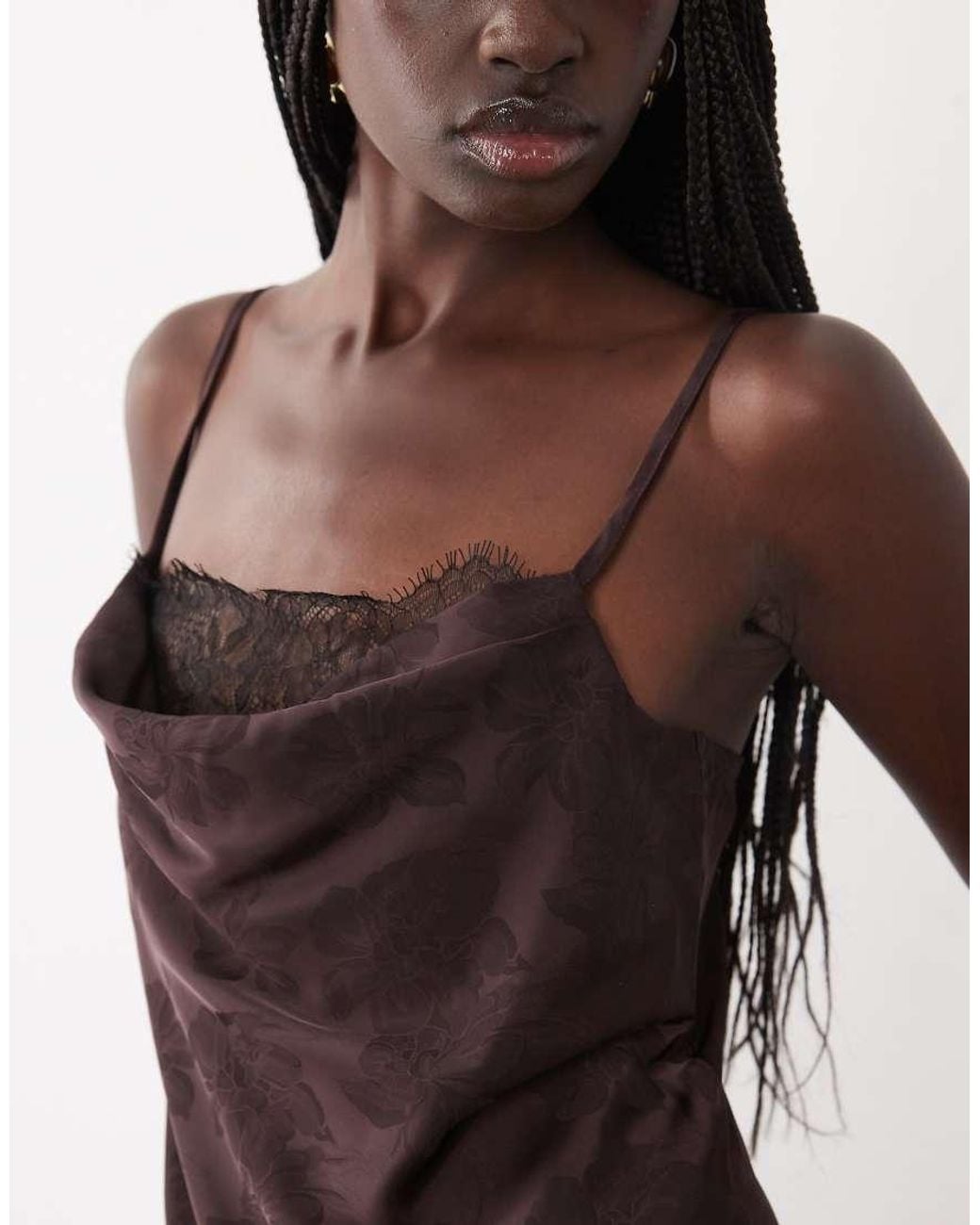 New Look Brown Lace Insert Jacquard Cami