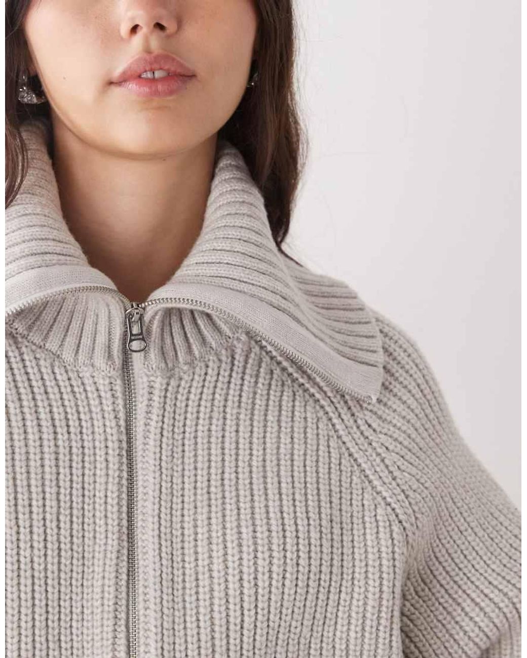 Weekday Gray Rib Knit Zip Through Cardigan